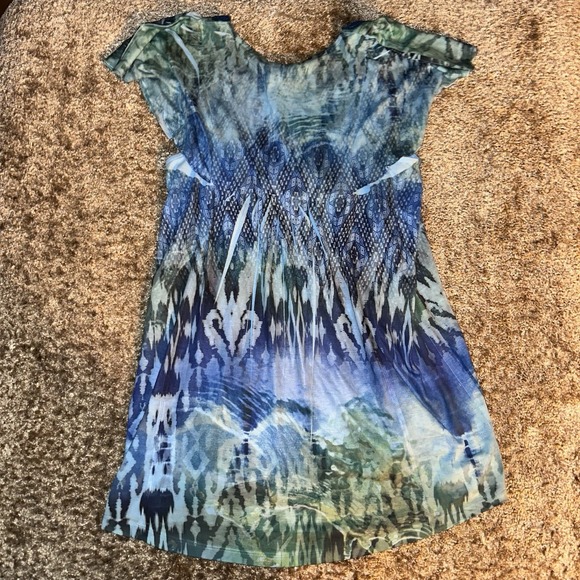 ONE WORLD New Live And Let Live Top Medium Boho Artistic Stretch 90s Y2K Blue - Picture 1 of 10